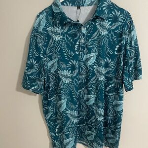 Tropical Teal Leaf Polo Shirt